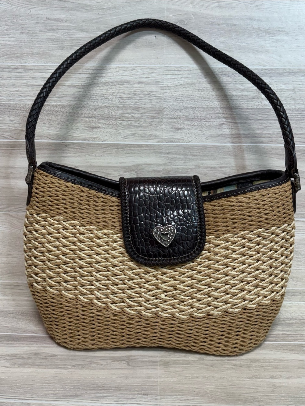VTG Brighton Tan Woven Rafia / Leather Hobo Shoulder Bag